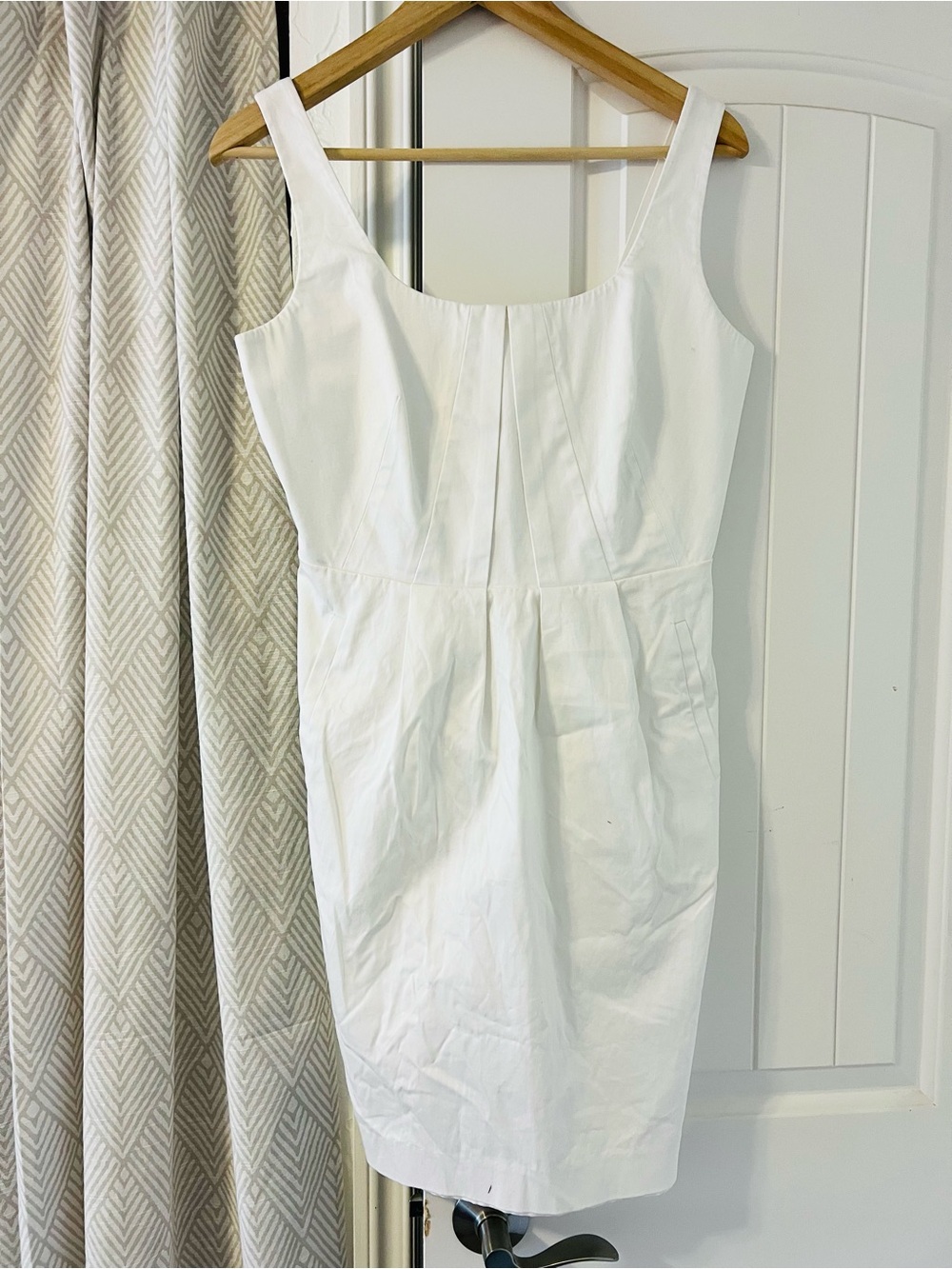 Calvin Klein White Scoop Neck Sheath Cotton Mini Tailored Dress Size 8